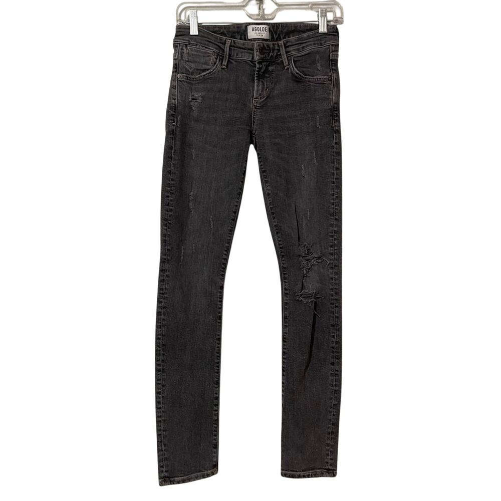 Agolde Grey High Rise Distressed Skinny Jeans Womens 24 Designer Denim Stretch